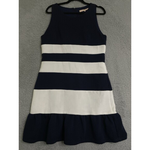 Hutch Dress Womens Large Striped Ribbed Knit Ruffle Hem Fitted Nautical Party - Picture 1 of 9
